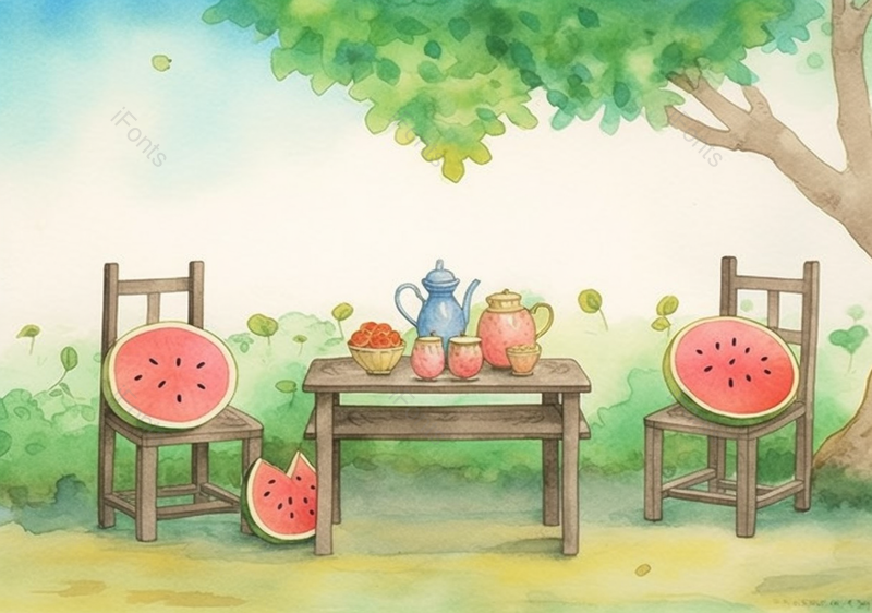 夏天乘凉瓜果小清新,插画/手绘图,插画/手绘图库,插画/手绘图下载,插画/手绘